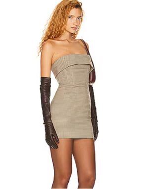Helsa 'Plaid' Brown Mini Suit Dress Strapless Size Large (US 8-10)
